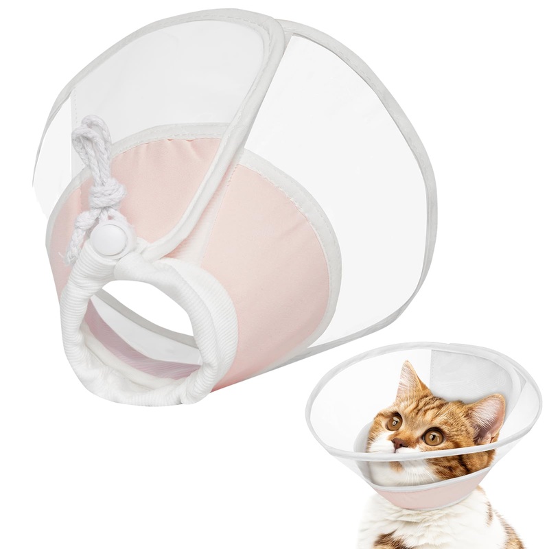 LUCKYPAW Cat Cone Collar Soft, Cone for Cats to Stop Licking and Scratching, Cat Cone Alternative After Surgery for Kittens, Pet Cone for Cats with Drawstrings, No Block Sight Cat Recovery Cone L(Neck:9″-12″) Apricot