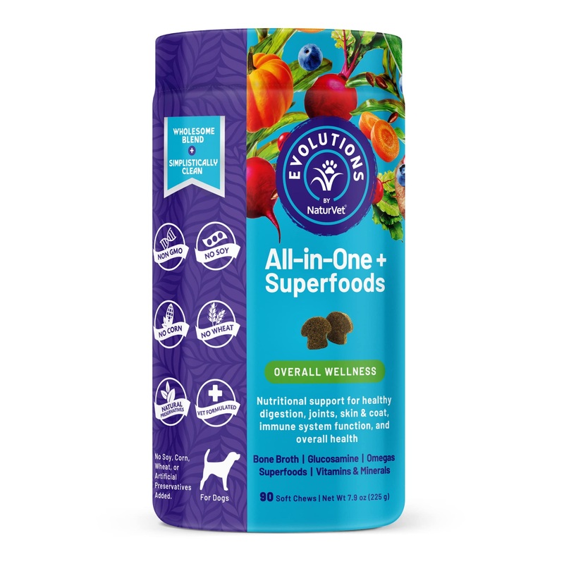 NaturVet Evolutions All-in-One + Superfoods 90ct Soft Chews for Dogs – Bone Broth, Superfoods Provides Nutritional Support for Healthy Digestion, Joints, Skin & Coat, Immune System, Overall Health 3.95 Ounce (Pack of 2)
