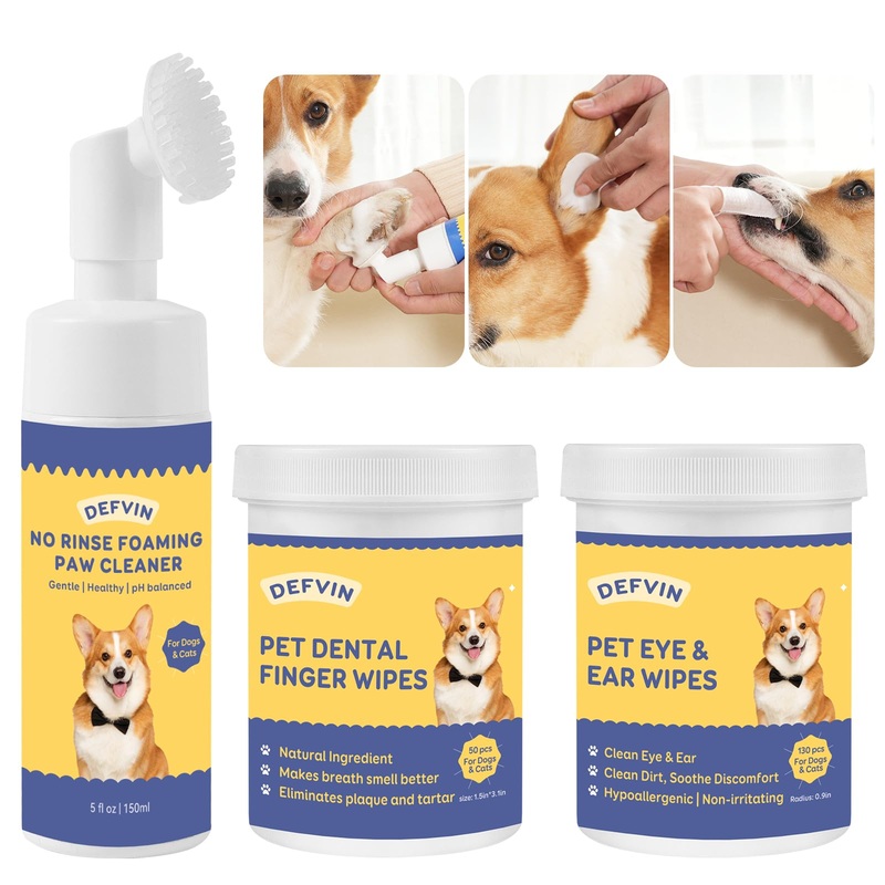Pet Health Care Kit for Dogs & Cats – Includes Paw Cleaner, Eyes & Ear Wipes, Teeth Cleaning Wipes – Provide a Deep Clean Safe, Gently Remove Tear Stain, Remove Plaque and Tartar