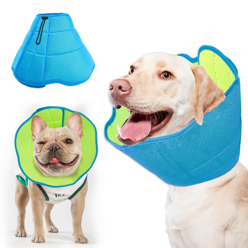 Soft Cone for Medium Dogs Alternative After Surgery, Adjustable Dog Recovery Collars & Cones to Stop Licking, Comfortable Elizabethan Cone of Shame Alternatives – Blue Green (M)