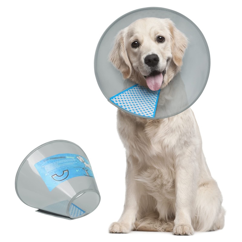 Supet Dog Cone Collar Adjustable After Surgery, Comfortable Pet Recovery Collar & Cone for Large Medium Small Dogs, Elizabethan Dog Neck Collar Plastic Practical Grey XL(Neck: 16~19.5″)