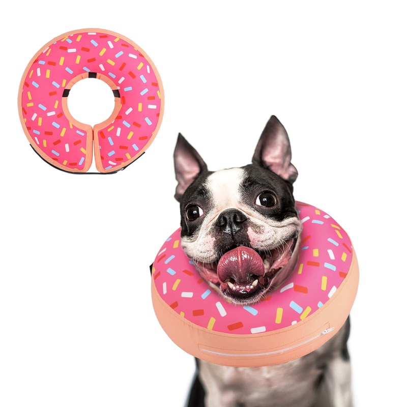 Supet Inflatable Dog Cone Collar for Large Medium Small Dogs, Soft Cone Collar for Dogs Cats, E Collar Dog Neck Donut Dog Cone Alternative After Surgery Donut Pink M(Neck 9″-13″)