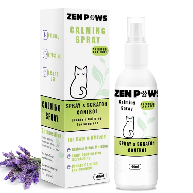 Zenpaws Cat Phermone Calming Spray – Quickly Relieve Stress – Reduces Scratching Furniture, Peeing, Marking, Anxiety – Supports Relief for Fireworks, Travel, Vet Visits 60ml
