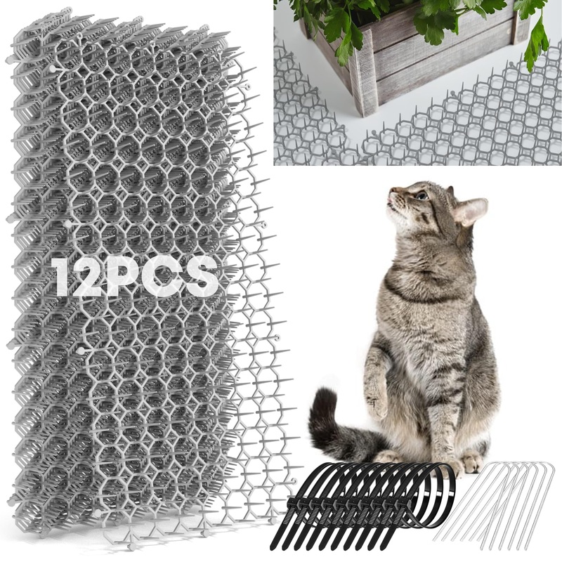 12 Pack Scat Mat for Cats – 16 x 8 Inch Cat Deterrent Mat with Spikes with 1 Inch Spikes, 6 Garden Staples & 10 Zip Ties. Pet Training Mat for Cat Repellent Indoor & Outdoor 12 Pack 7.9 x 15.7