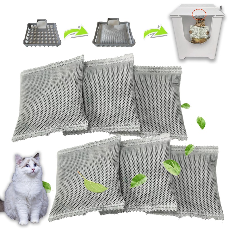 6PCS Activated Charcoal Odor Absorber Bags Compatible with Modkat Flip Cat Litter Box KitNatural Freshest Coconut shell Charcoal BagsAbsorb Odors/Control Damp from Pets/Keep Home Fresh