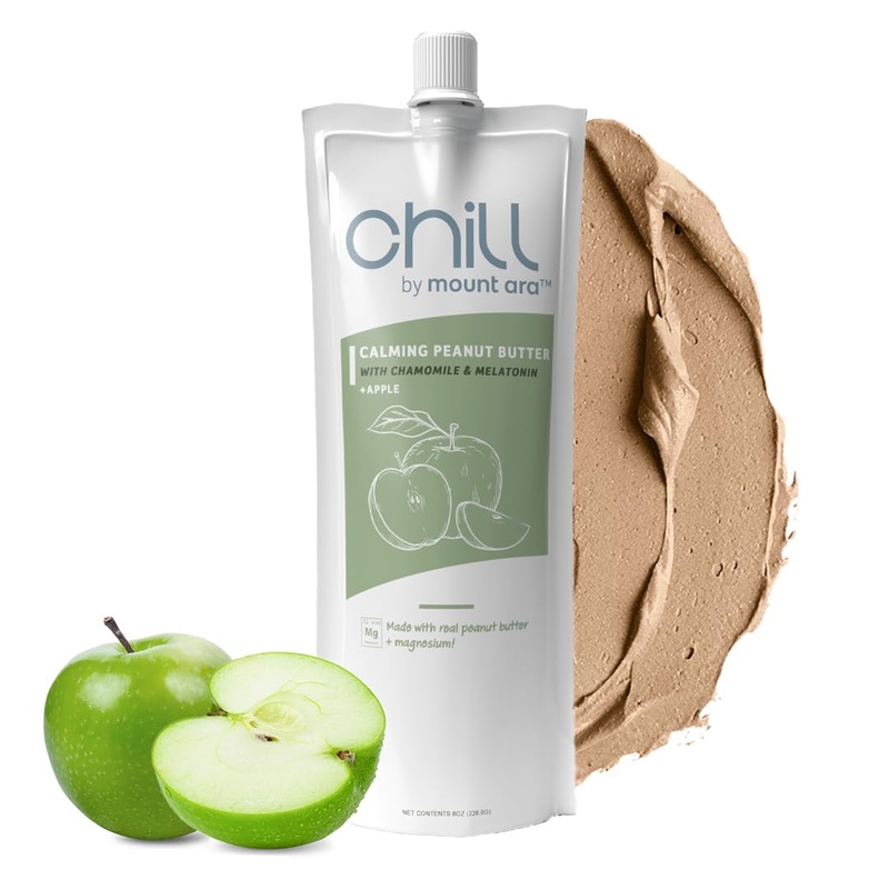 Calming Peanut Butter for Dogs  Dog Calming Peanut Butter with Chamomile, Melatonin, Magnesium and Apple, Helps Reduce Anxiety in Dogs, 8 Ounces