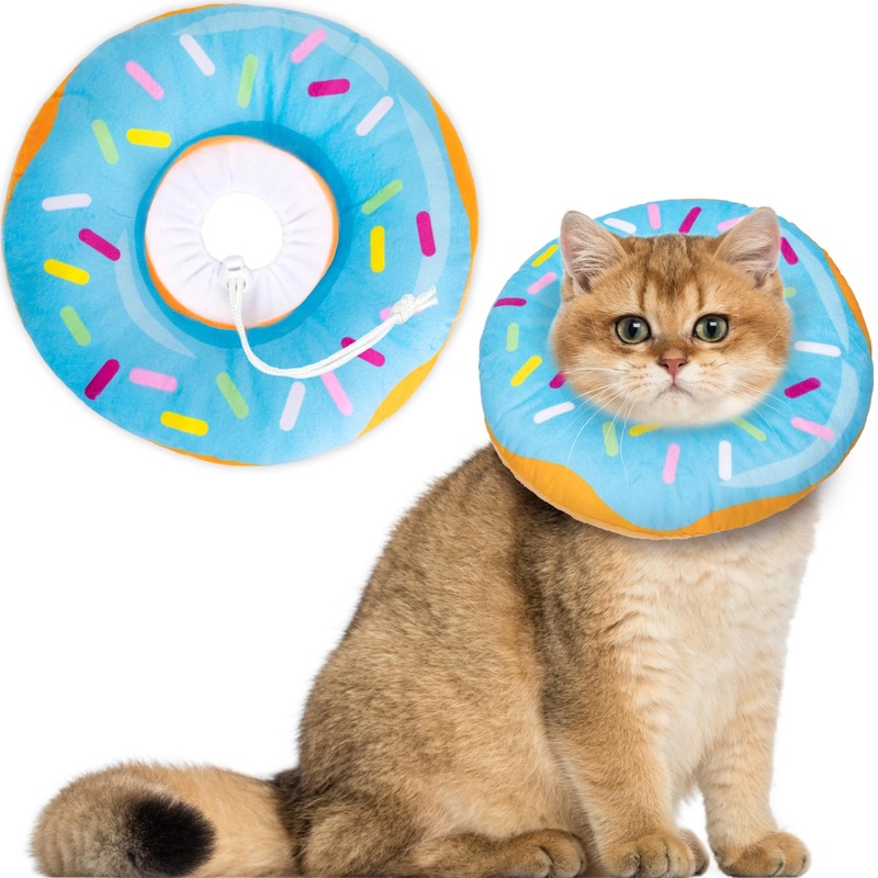 Cat Cone Collar Soft, Cat Recovery Collar for Wound Healing Cute Cat Donut Adjustable Cat Cones to Stop Licking Comfortable Lightweight Neck Elizabethan Collars for Cats Kittens After Surgery Small Blue
