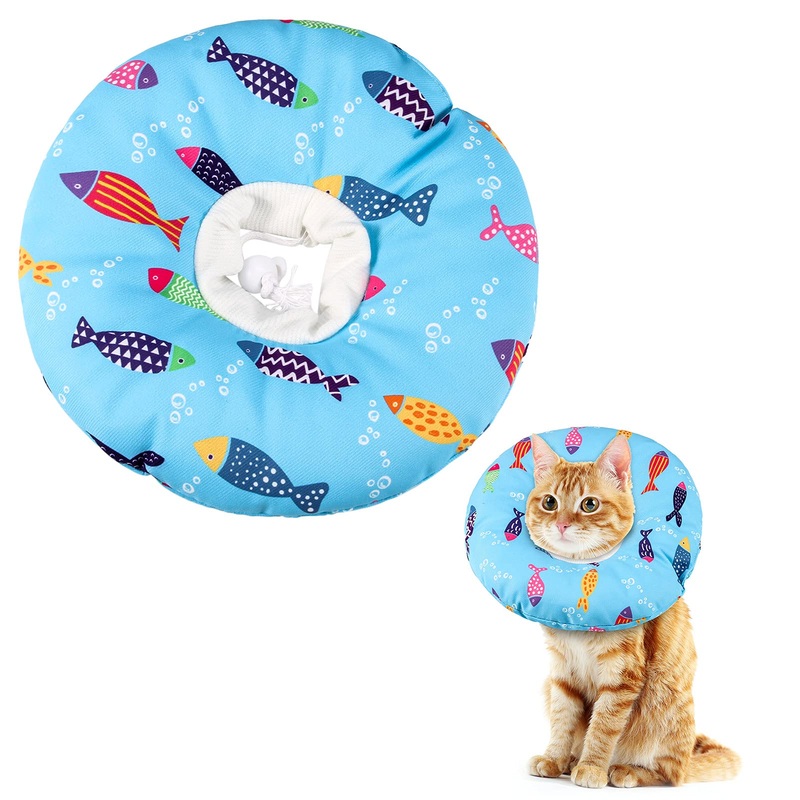 Cat Cone Collar Soft, Cute Cat Donut Adjustable Cat Recovery Collar Elizabethan Cone Cat Cones to Stop Licking Comfortable Anti-Bite Neck Cone for Pet Cats Kittens After Surgery Medium Blue