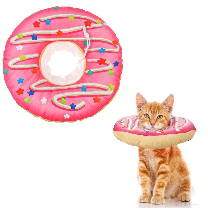 Cat Cone Collar Soft, Cute Cat Donut Collar Adjustable Cat Recovery Collar Comfortable Elizabethan Cones to Stop Licking Anti-Bite Neck Cone for Cats Kittens Small Dogs After Surgery Medium Pink