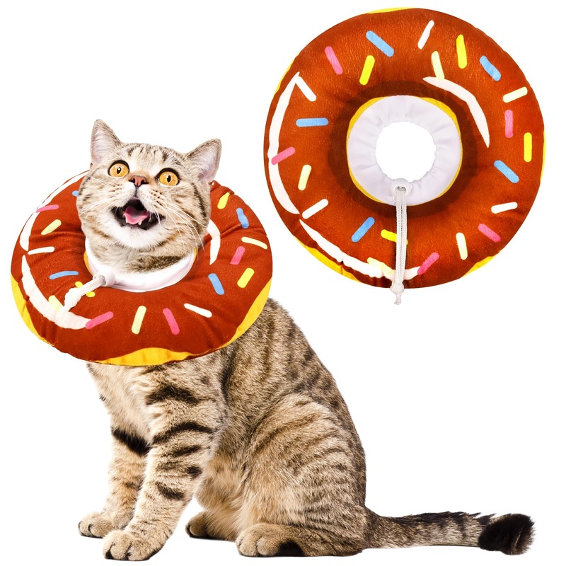 Cat Cone Collar Soft,Donut Pet Recovery Collar for Wound Healing,Adjustable Protective Cat Donut Collar After Surgery Neck Pillow Elizabethan Collars for Kitten,Puppy and Dogs Medium coffee