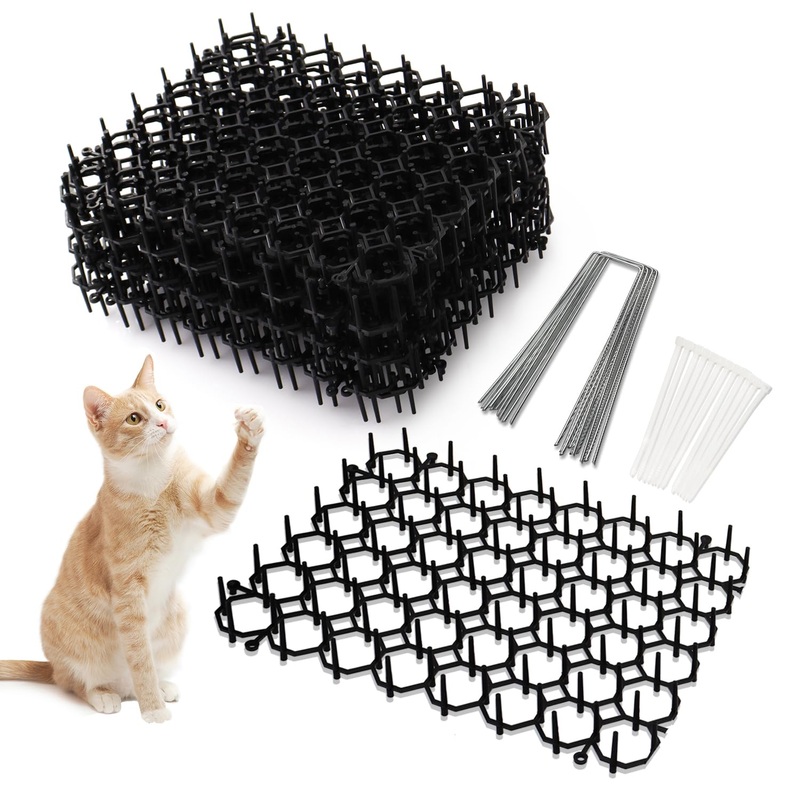 Cat Fecal Mat Sets, Cat Deterrent Mat with Nails Perfect for Garden Animal Barrier, Scat Mat for Cats with Spikes(12 Pack, 8 x 6 Inch, Black) 12 Pack(6*8 in)