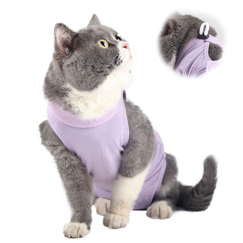 Cat Professional Recovery Suit for Abdominal Wounds and Skin Diseases, E-Collar Alternative for Cats and Dogs, After Surgey Wear Anti Licking, Recommended by VetsPurple,M Medium (Pack of 1) Purple