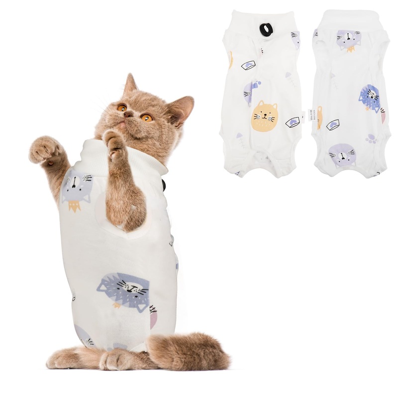 Cat Surgery Recovery Suit, Breathable Kitten Onesie Full Bodysuit Clothes, Post Neuter Surgery Spay Cone Anti Licking, Abdominal Wound Protector for Small Male Female Pets (Medium) Medium