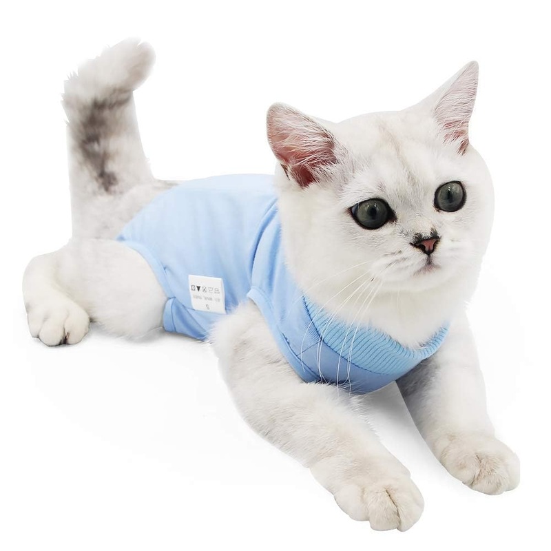 Cat Surgical Recovery Suit Professional for Male Female Cats Abdominal Wounds Cone E-Collar Alternative, Anti-Licking or Skin Diseases Pet Surgical Recovery Suit, Soft Fabric Onesies for Cats Large Blue