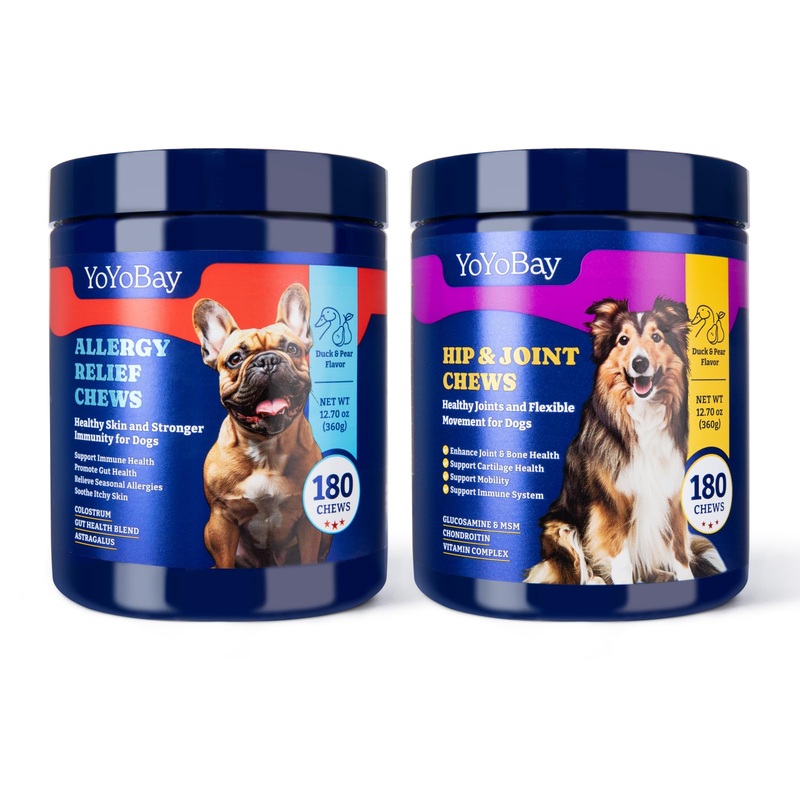 Dog Allergy Relief Chews for Immune Support & Itch Relief + Dog Joint Supplement for Anti-Inflammatory, Support Hip & Joint Health, Mobility – 180 Soft Chews