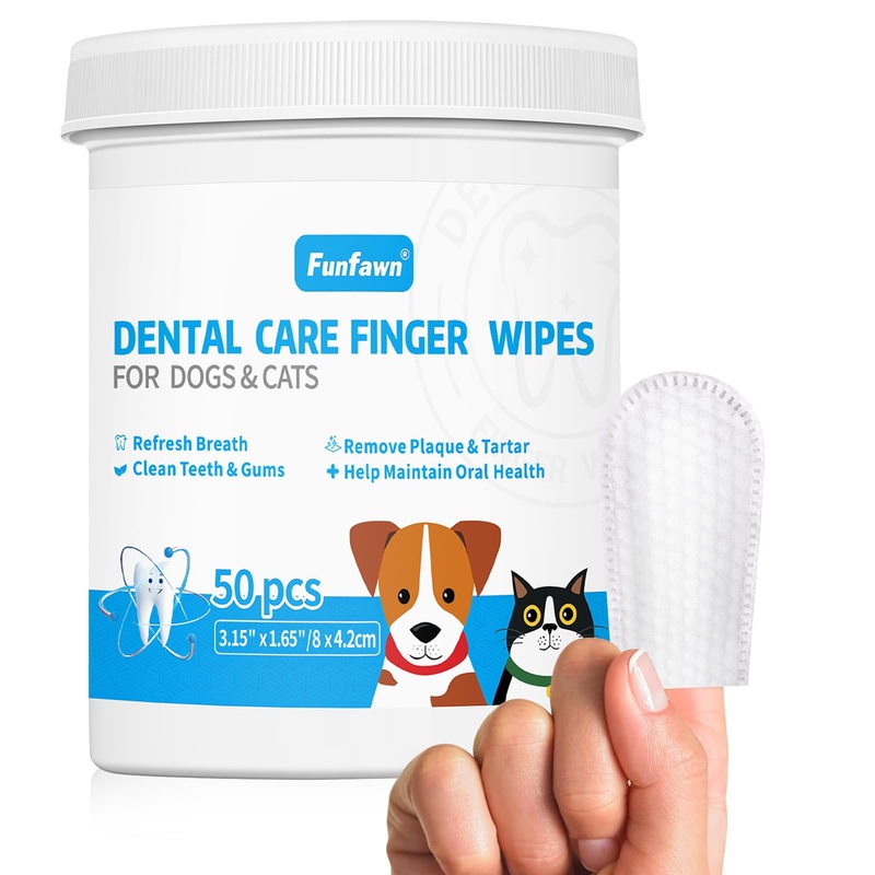 Dog Teeth Cleaning Finger Wipes – Pet Dental Care Wipes for Dogs & Cats – Freshens Breath – Remove Plaque and Tartar – Disposable Gentle Cleaning & Gum Care Dog Finger Toothbrush – 50 Count