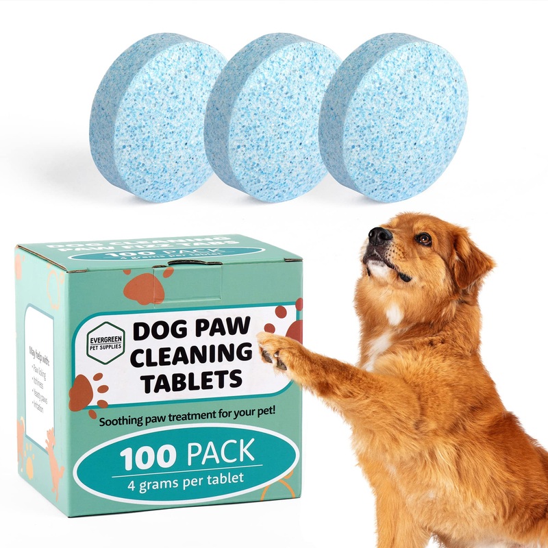 Evergreen Pet Supplies Dog Paw Cleaning Tablets – 100 Count, 4g Tea Tree Oil Fizz Tablets – Dog Itchy Paw Relief – Deep Cleans, Soothes, Moisturizes Yeasty Paw Pads – Helps Stop Frequent Licking