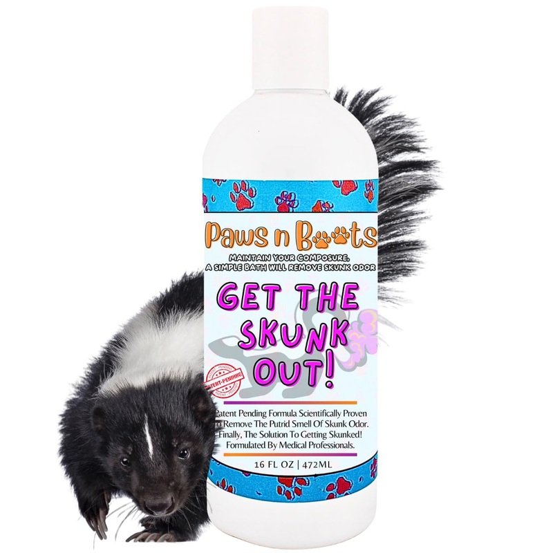 Get The Skunk Out! The Most Effective Skunk Odor Removing Shampoo for Pets Ever Made. All-Natural, Safe, Enzymatic Formula. Patent-Pending Technology. Non-Toxic, Safe to Use on All Pets