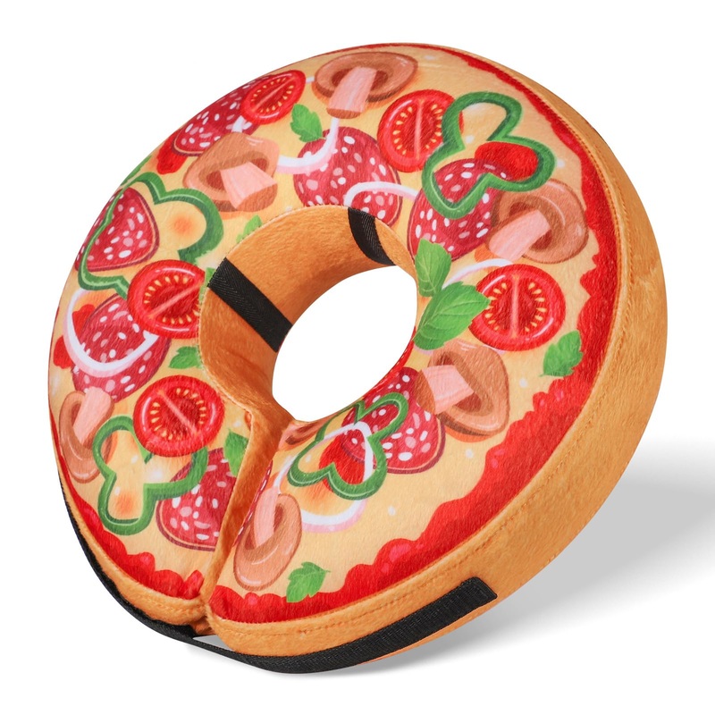 Grand Line Pizza Inflatable Collar for Dogs and Cats, Soft Protective Recovery Cone After Surgery, Blow up Pet Donut Collar Cone, E-Collar Alternative Does not Block Vision (Cartoon, Medium) Cartoon Pizza Medium (Neck:9″-12″)