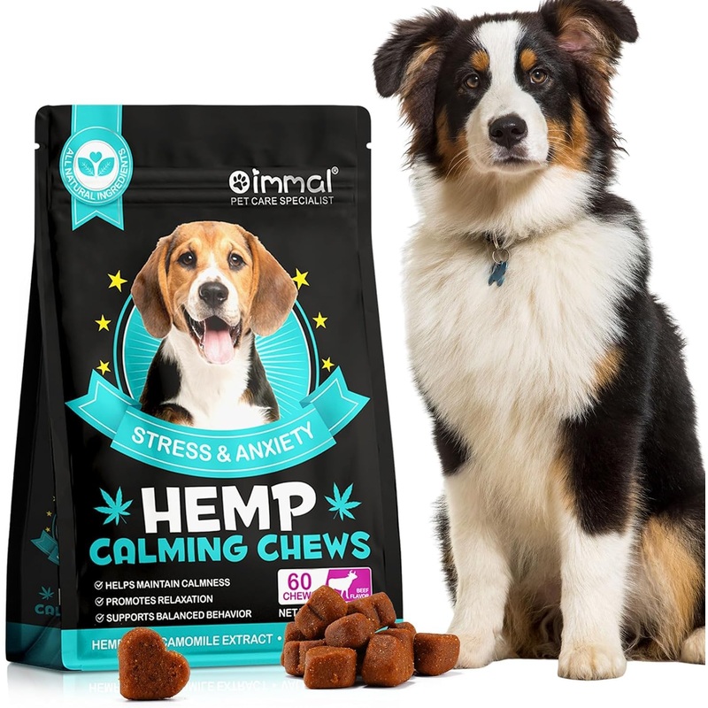 Hemp Calming Chews for Dogs, Beef Dog Calming Chews – Anxiety Relief Treats, Calming Dog Treats, Helps Promote Relaxation, Reduce Stress, Storm Anxiety, Motion Sickness for Dogs, 60 Chews