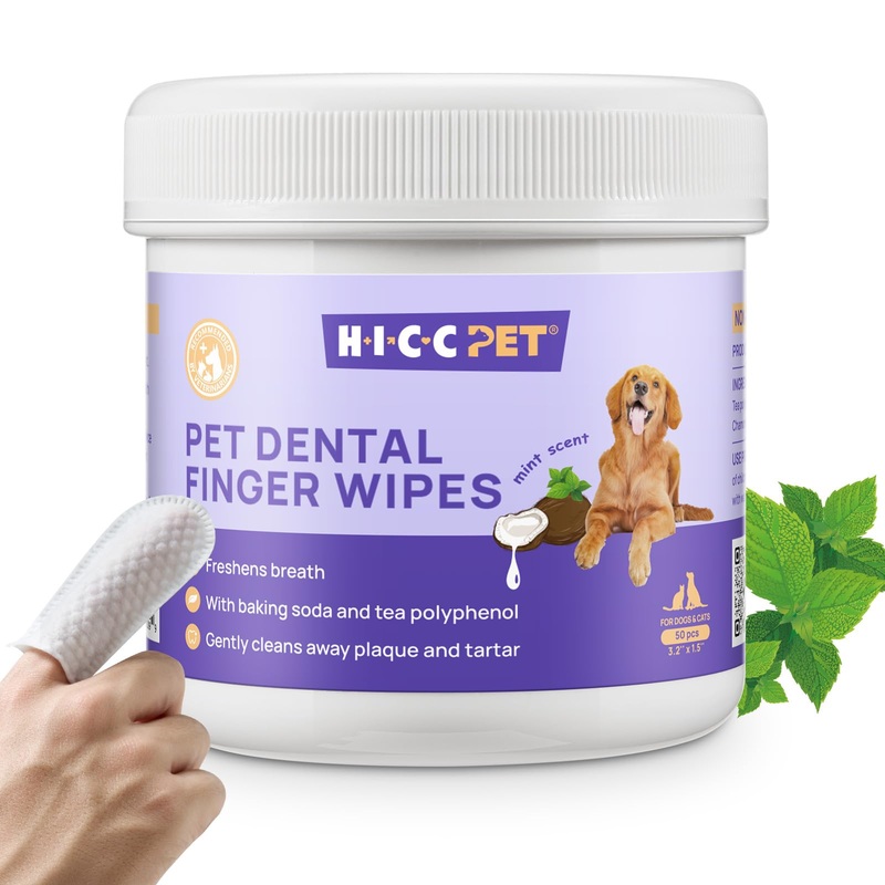 HICC PET Teeth Cleaning Wipes for Dogs & Cats, Remove Bad Breath by Removing Plaque and Tartar Buildup, Disposable Dog Finger Toothbrush Gentle Pet Dental Care Wipes, 50 Counts, (Mint Scent) Mint 1.54″ Wide (50 Count)