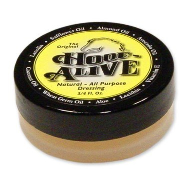 Hoof-Alive. Natural, All-Purpose Dressing Penetrates Hoof Wall and Living Tissue. Promotes Strong, Healthy Hoof Growth. Helps Heal Water and Quarter Cracks. Non-Irritating. Petroleum-Free. 0.75 ounces