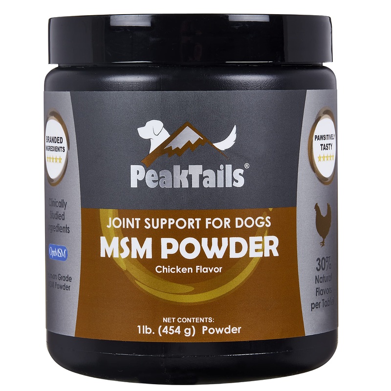 KALA HEALTH PeakTails Chicken Flavored MSM Powder for Dogs, 1 lb, Hip and Joint Support Supplement, 99.9% Pure Distilled MSM, Made in The USA