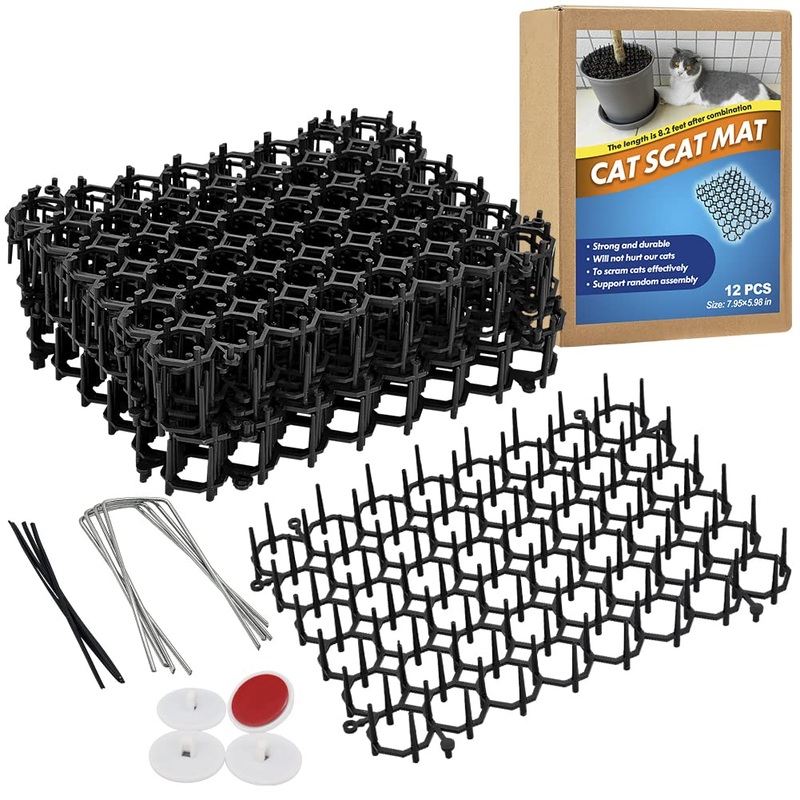 Ley’s 12 Pack Cat Deterrent Mat, Scat Mat for Cats with Spikes, Cat Repellent Indoor Furniture, Outdoor Garden Fence Animal Barrier Black