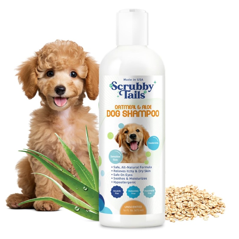 Organic Dog Shampoo – Oatmeal Dog Shampoo for Itchy Skin – Hypoallergenic for Sensitive Skin & Puppies, Deodorizes Smelly Dogs, Tearless, Made in USA, 16oz (Unscented) Unscented – Oatmeal & Aloe