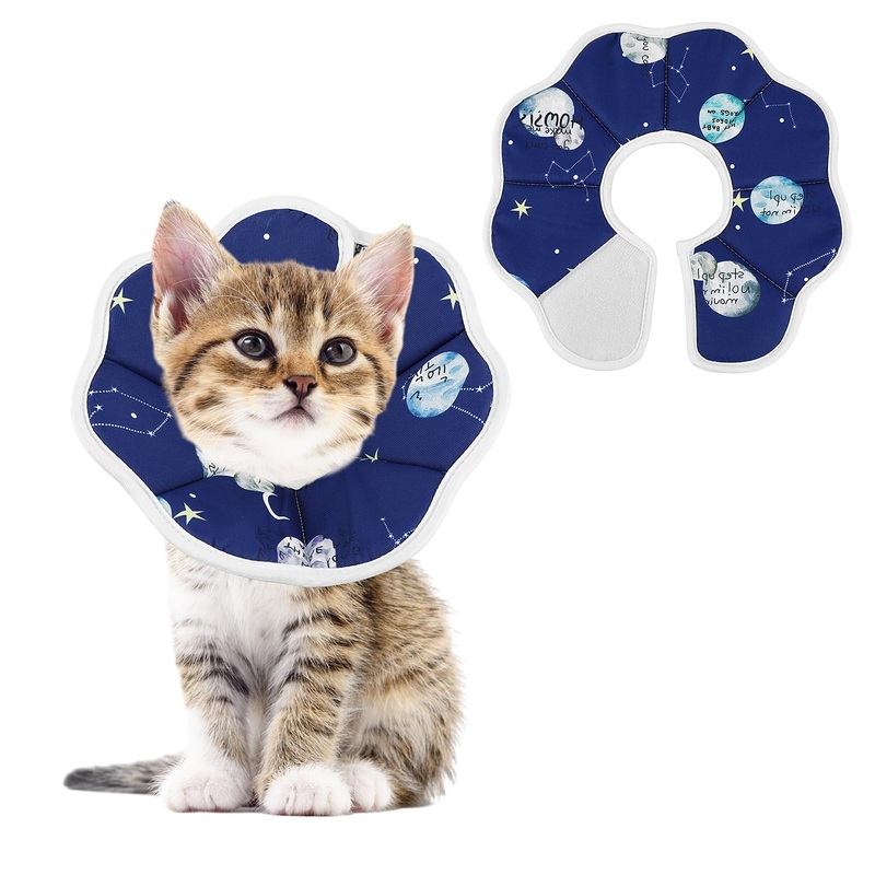 Small Cat Cone Collars, Adjustable Kitten Recovery Cone Collar After Surgery Fasteners Collars for Small Cats Protective Cat Recovery E-Collar, 6.3-9inch Neck Diameter(S Size, Constellation) S Size, Constellation