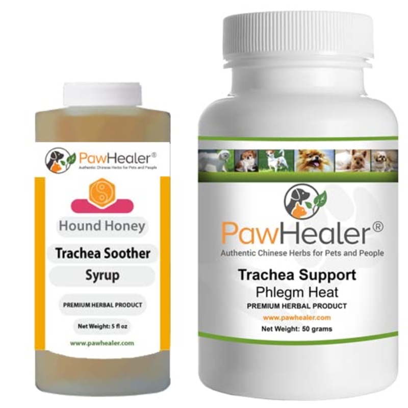 Trachea Soother Syrup BUNDLE with Trachea Support: Phlegm Heat – Natural Herbal Remedy for Symptoms of Collapsed Trachea for Dogs – Combo of (1 Bottle) 5 fl oz Syrup & (1 Bottle) 50 Grams Powder