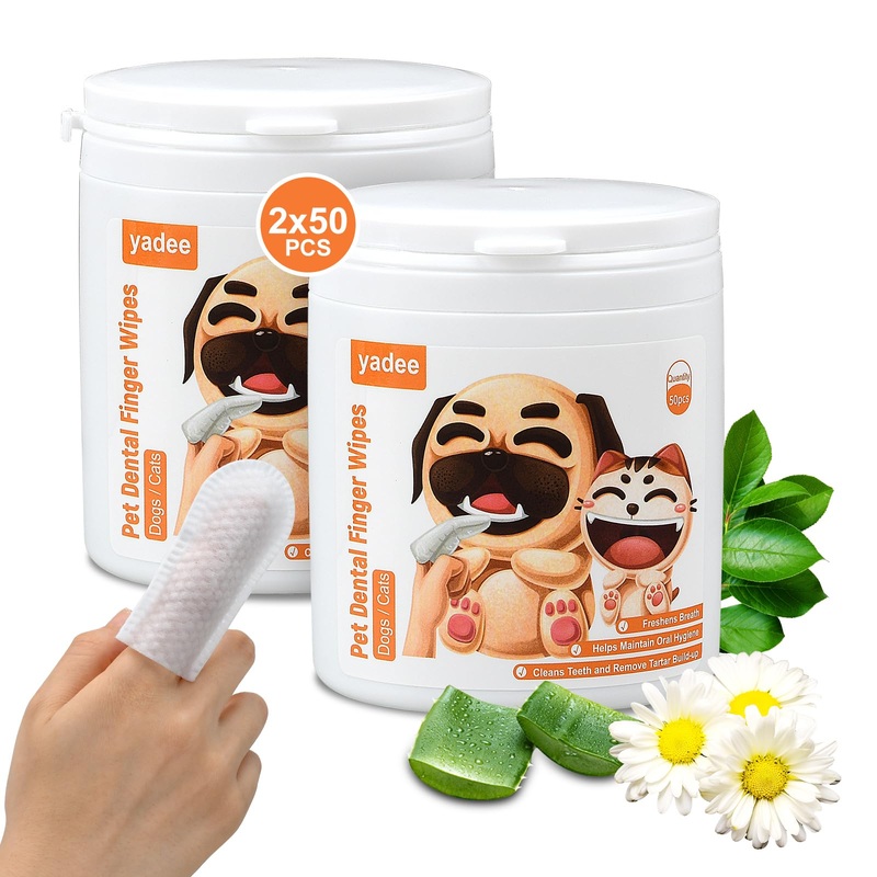 yadee Dog Dental Care Wipes – Cat & Dog Teeth Cleaning Finger Wipes – Dog Tooth Brushing Kit Dental Wipes – Reduces Plaque & Freshens Breath (100 Pcs) Unscented 100Pcs