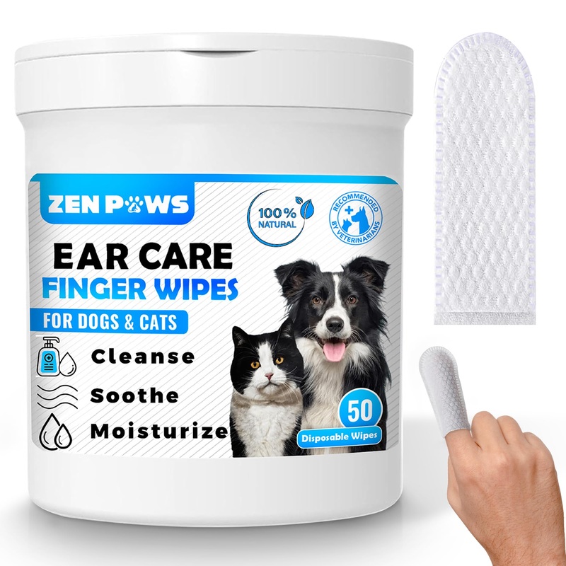 Zenpaws Dogs & Cats Ear Cleaner Finger Wipes – Relieve Ear Itching & Inflammation – Reduce Dirt, Odor and Wax Build – Natural Ingredients – Sooths & Deodorizes  50 Count