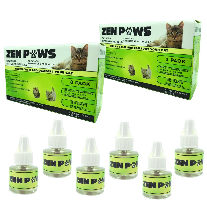 Zenpaws Upgraded No Scent – 2 Pack Diffuser Cat Relaxant Refill – 6 Bottles Total -Compatibility : Refills Compatible with All Major Brand diffusers. Feliway, Comfort Zone, ThunderEase, Relaxivet
