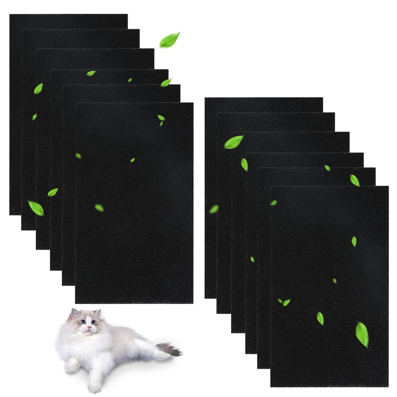12 Pack Cat Litter Box Charcoal Filters for Van Ness Cat Litter Box Replacement Carbon Odor Filters for Zeloite Pureness F6 Air Filter 4.4 x 6.5Inch for Hooded Cat Litter Boxes and Pans