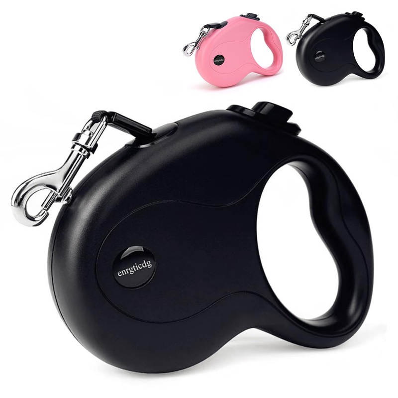 16Ft Retractable Dog Leash,Light Weight Leash for Small to Medium Dogs/Cats Up to 50lbs,Stainless Steel Spring Strong Nylon Tape, Tangle Free, One-Handed Brake (black) black