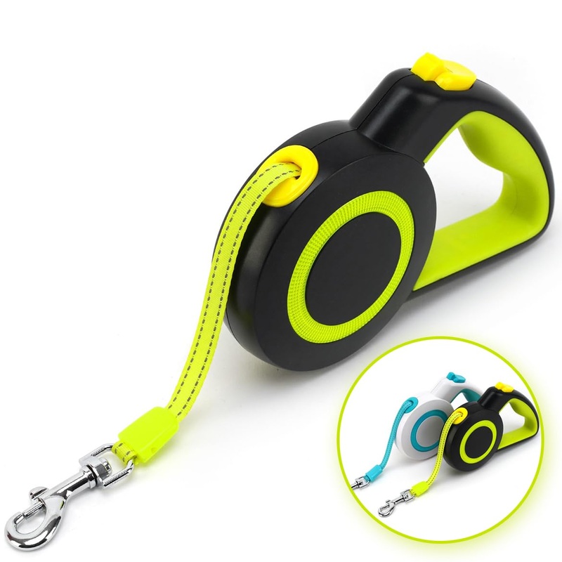 16Ft Retractable Dog Leash Lightweight Leash for Small Medium Dogs/Cats Up to 44lbs,One-Handed Brake,Stainless Steel Spring,Featuring Reflective.(Black-Yellow) Black-yellow