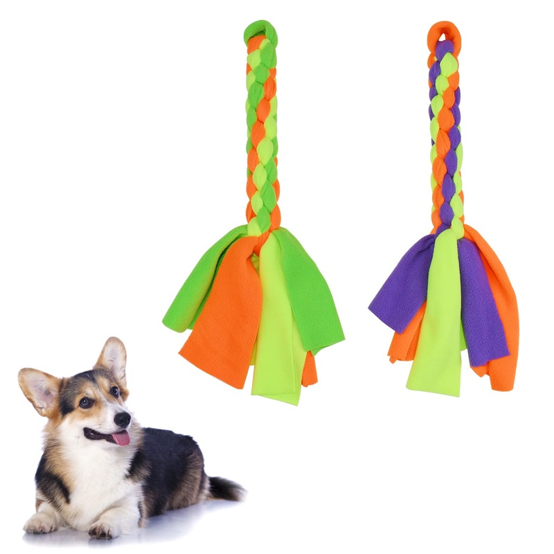 2 Pack Dog Fleece Rope Toy Dog Flirt Pole Replacement Toys to Chase and Tug Interactive Dog Toys with Chewing Rope Pet Braided Rope Tether Lure Toy to Outdoor Exercising Training Yellow and Green