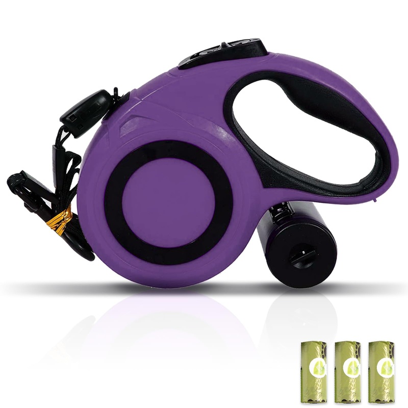 26 ft Heavy Duty Retractable Dog Leash, 360 Tangle Free Pet Walking Leash for Dogs with Anti-Slip Handle/Dispenser/Waste Bags, One-Hand Brake/Pause/Lock for Small/Medium/Large Dog or Cat(8M, Purple) 26 FOOT