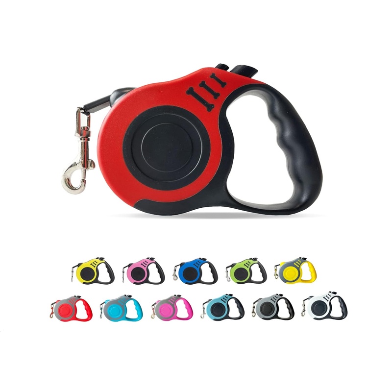 360 Tangle-Free Retractable Automatic Dog Leash | 16 ft Strong Nylon Tape | One-Handed Brake, Pause, Lock (Red, Large) Red