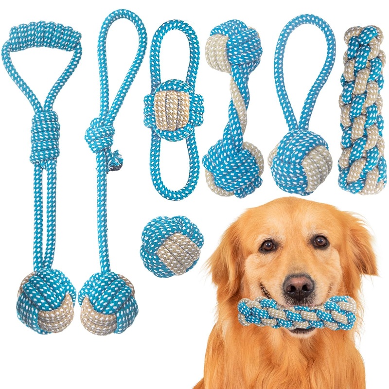 7 Pack Puppy Rope Toys, Dog Rope Toys for Small Dogs, Dog Tug Rope, Puppy Teething Rope for Teeth Cleaning and Chewing, Keep The Dog from being Bored, Variety of Dog Cotton Rope Toys, Blue For Small Dog
