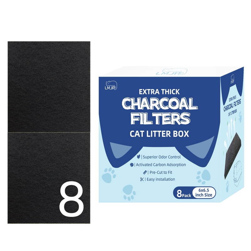 8 Pack Replacement Litter Box Filter Extra Thick 0.6″ Activated Charcoal Hooded Cat Litter Boxes and Pans (6 Inch x 6.5 Inch) 8 pack-6.5″ x 6″
