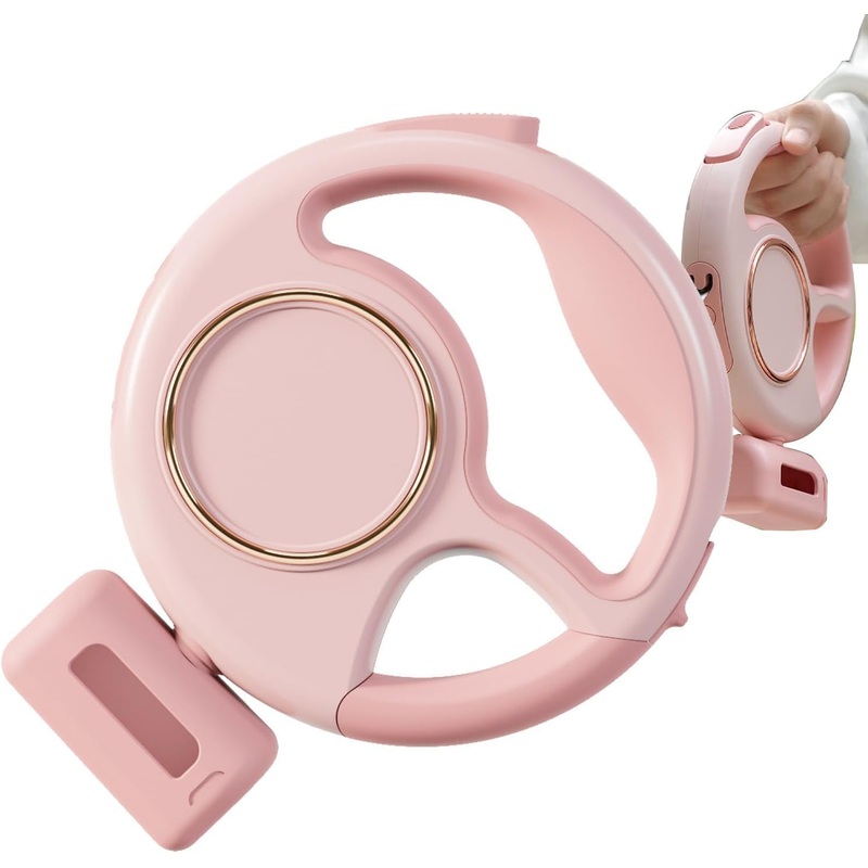 Best Dog Supplies Luxurious Retractable Rechargeable Pet Leash Multifunctional with LED Flashlight One-Handed Brake Ring Buckle Locker and Poop Bag Dispenser Suitable Dogs & Cats – Pink