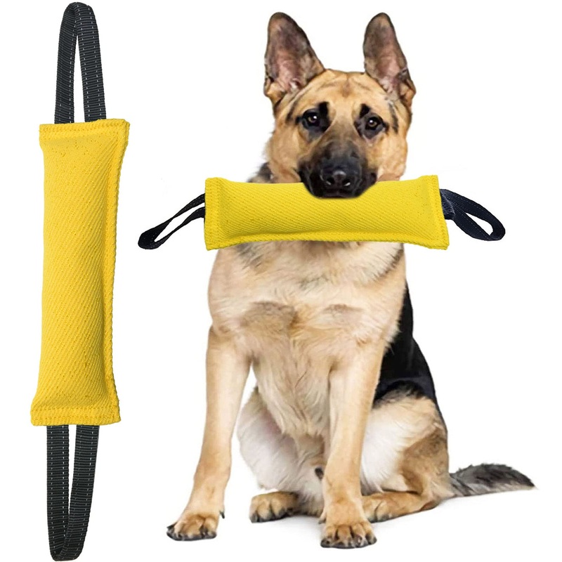 Clysrou Dog Tug Toy DogTough Jute Bite Pillow – Lasting, Training Equipment – Puppy to Large Dogs Interactive Toy. yellow