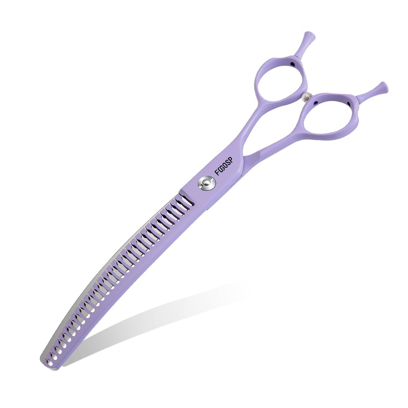 Curved Chunkers Dog Grooming Scissors 7″ Macarone Series Professional Pet Grooming Shears for Dogs Pets Japan 440C Stainless Steel Sharp & Durable(Purple, 27Teeth Curved Thinners) 7.0 in Curved Chunkers Macaron Purple