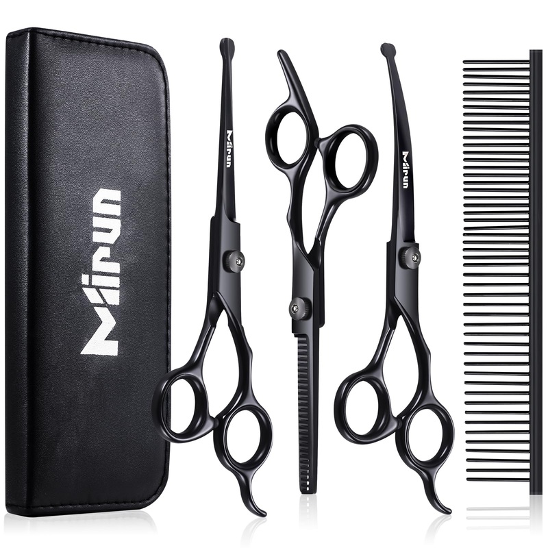 Dog Grooming Kit, 5-in-1 Titanium-plated Stainless Steel Dog Grooming Scissors, Dog Scissors for Grooming with Safety Round Tip, Grooming Scissors for Dogs & Cats, Sharp & Durable Cat Grooming Kit Black-5set