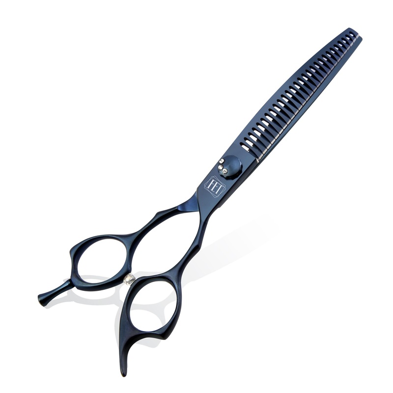 Dog Grooming Scissors: 7″ Curved Chunker Pet Shears Made Of Japanese 440C for Trimming Dogs Cats and Other Pets face and paws Haze Blue