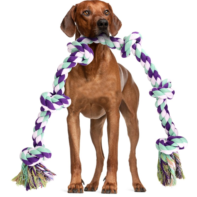 Dog Rope Toys for Large Dogs – 42In 6 Knots Indestructible Dog Rope Toy, Dog Toys for Aggressive Chewers, Heavy Duty Dog Chew Toys, Tug of War Rope Toy, Tough Dog Rope Toys for Medium Large Breeds Blue-Rope Toy