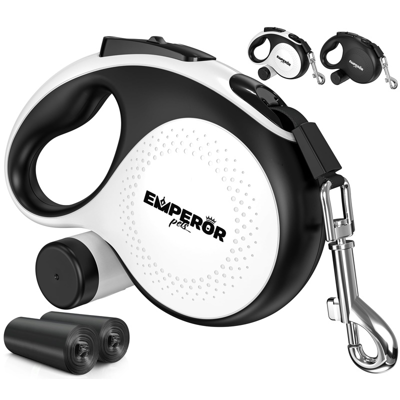 Emperor Pets 26 ft Retractable Dog Leash For Large Dogs – Up to 110lbs, Dog Leashes for Medium Dogs, Large Dog Leash Heavy Duty Dog Leash Retractable 26 ft, Dog Leashes for Large Breed Dogs -Aura BW26 26 ft. (8m) White