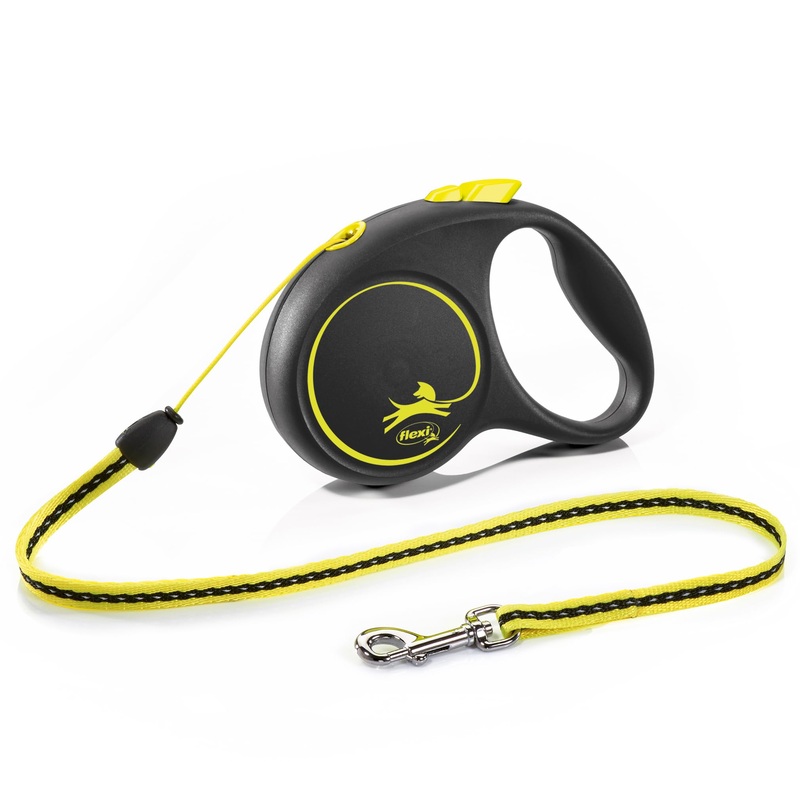 FLEXI New Fun Neon Retractable Dog Leash, Comfortable and Stylish, Small – Cord, 16-Feet, Black with Neon, up to 26 lbs Small – Cord – 16ft